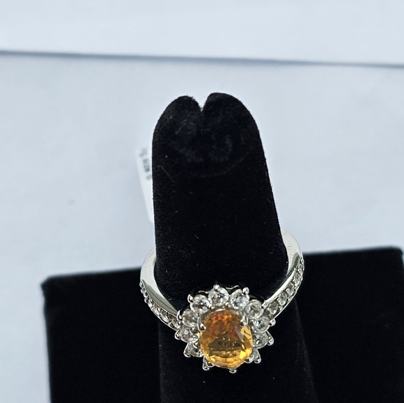 Genuine Jalisco Fire Opal and White Zircon Ring in Sterling Silver Size 6 ๐ New - Picture 4 of 5
